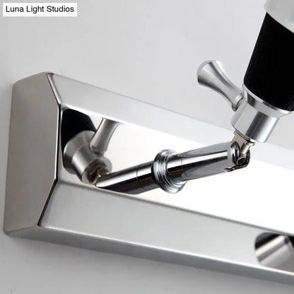 Modern chrome adjustable wall lamp with a black textured knob and articulated arm for bathroom spotlight use