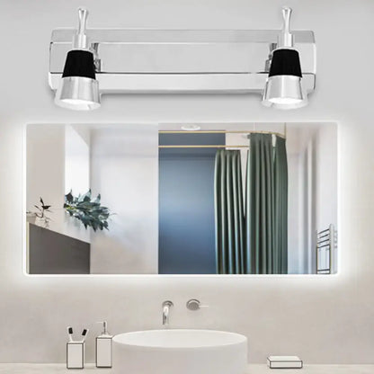 Modern chrome adjustable wall lamp bathroom spotlight with integrated led lighting and sleek rectangular frame mirror