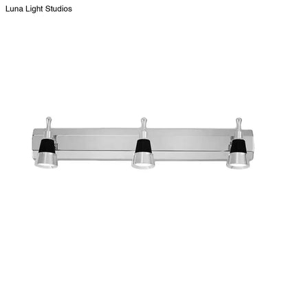 Modern chrome adjustable wall lamp with three lights and black accent lamp shades for bathroom use