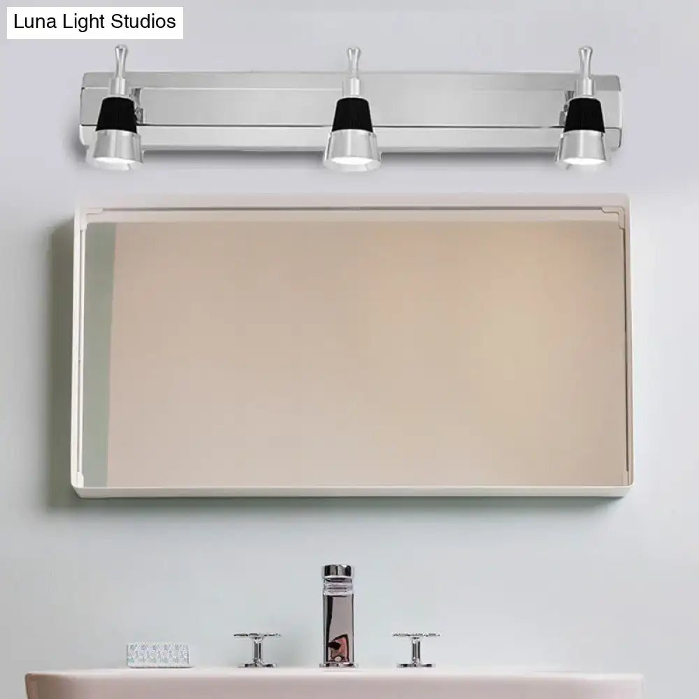 Silver three-light wall lamp with black accents modern chrome adjustable bathroom spotlight fixture