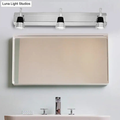 Silver three-light wall lamp with black accents modern chrome adjustable bathroom spotlight fixture