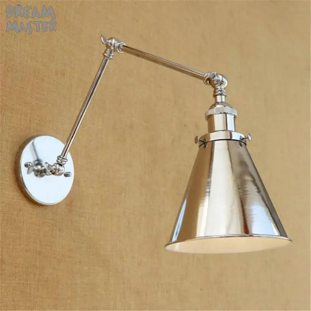 Shiny chrome finished modern adjustable wall sconce with conical lampshade for decorbites dream master wall light