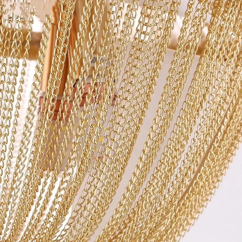 Modern chrome aluminum chain sconce with golden metallic interlocking oval aluminum chain for bedroom wall lamp