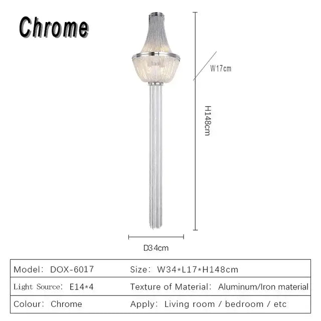 Modern chrome aluminum chain sconce with vertical glass prisms and aluminum iron frame for bedroom wall lighting