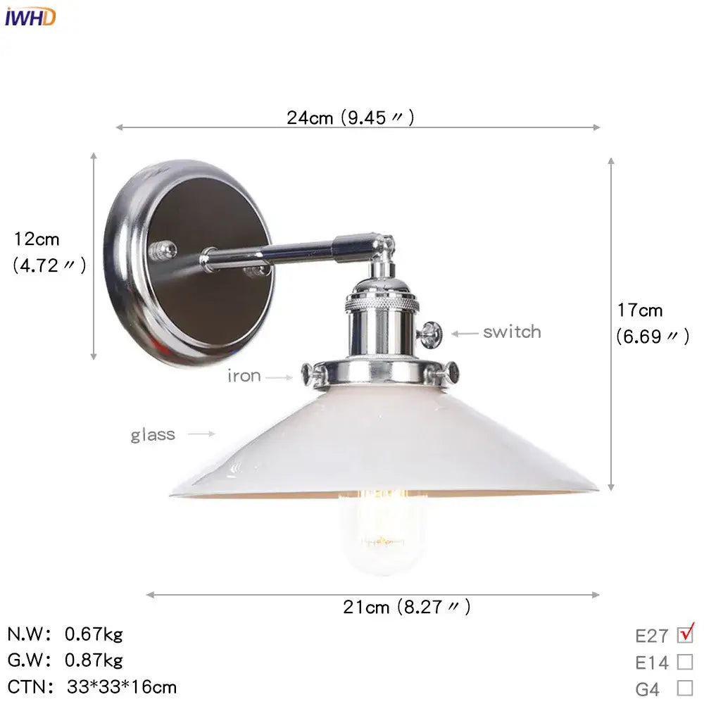 Modern chrome iron wall light with white glass shade and exposed edison bulb for stylish glass ball wall decor