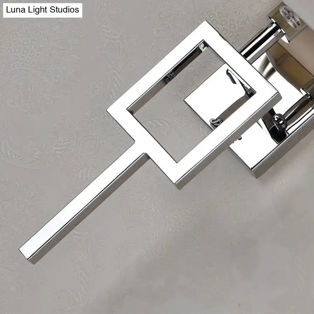 Modern chrome and beige square sconce light with geometric angular design wall lamp for bedroom use