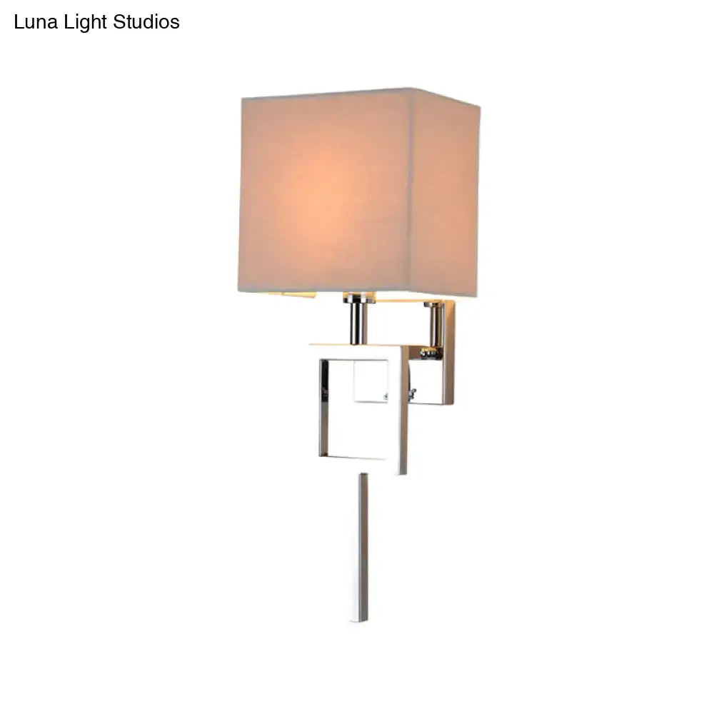 Modern chrome and beige square sconce light with fabric shade wall lamp for bedroom lighting fixture