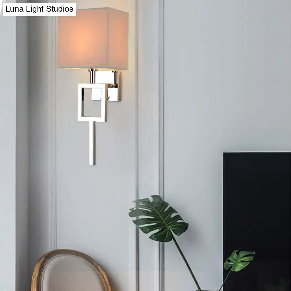 Modern chrome and beige square sconce light with fabric shade wall lamp for bedroom lighting