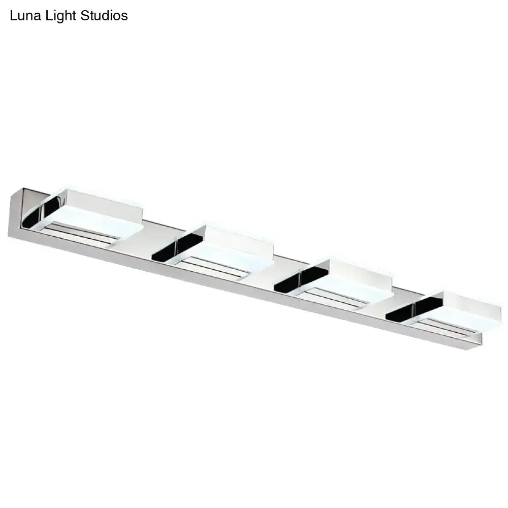 Modern chrome and black geometric wall light with rectangular white diffusers and nickel finish for bathroom use