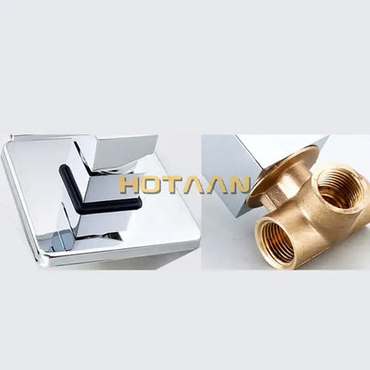 Modern chrome and black square shower mixer valve with brass threaded connection and rubber seal for bathroom use