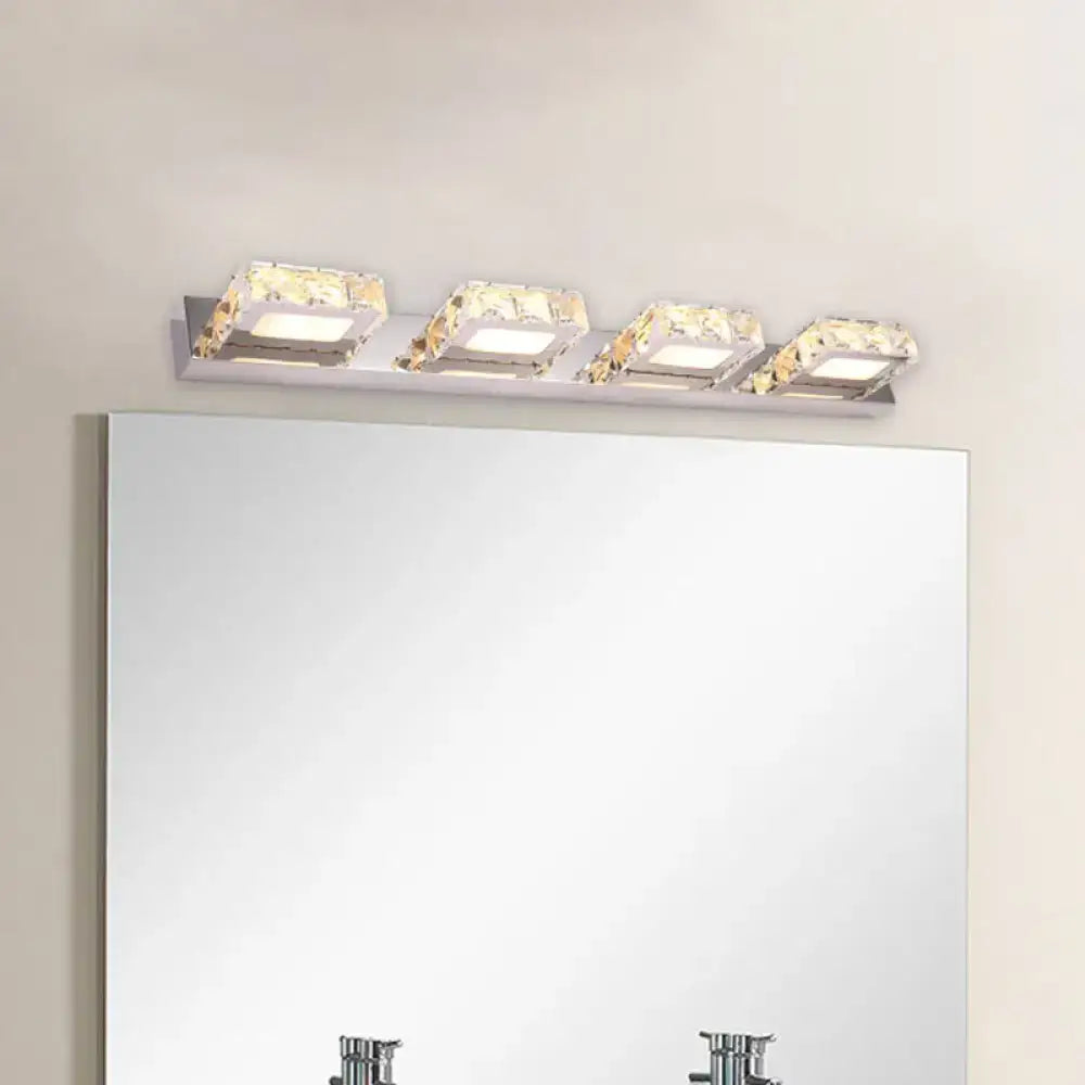 Modern chrome and gold crystal vanity sconce with four lights and crystal vanity accents in sleek stainless steel finish