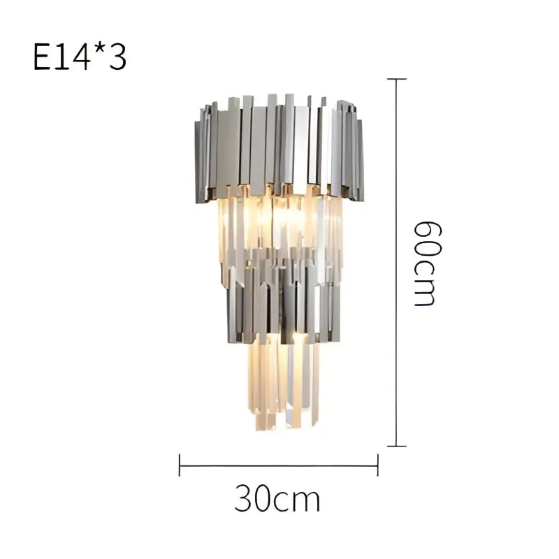 Modern chrome and gold decorbites crystal clear led wall sconce with cascading crystals and three e14 light sockets