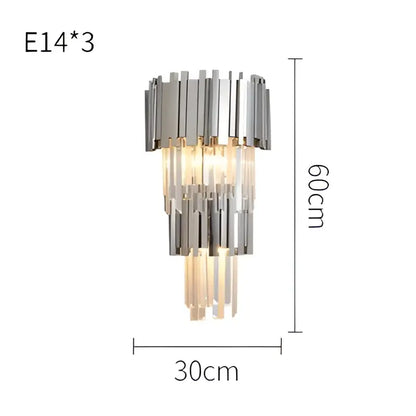 Modern chrome and gold decorbites crystal clear led wall sconce with cascading crystals and three e14 light sockets