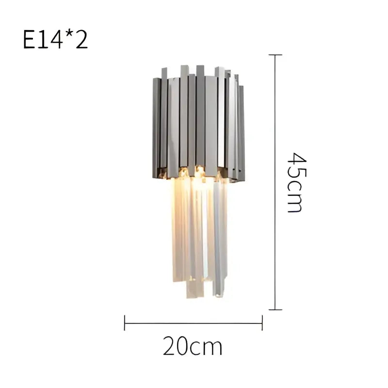 Modern chrome and gold decorbites crystal clear led wall sconce with two e14 bulbs and cascading glass prisms
