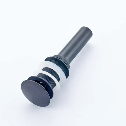 Black matte bathroom sink pop drain with cylindrical stem and threaded collar for modern chrome and gold stopper