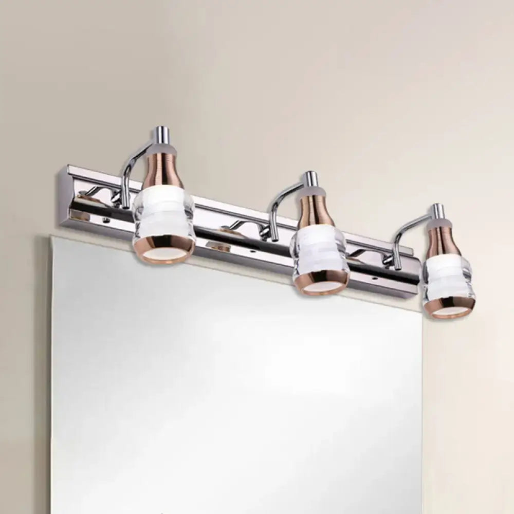 Modern chrome and rose gold vanity wall light with three adjustable frosted glass shades product includes wall light