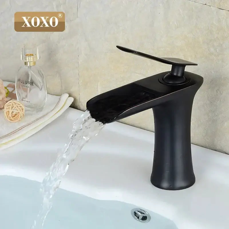 Black matte finish xoxo copper waterfall vanity faucet with sleek modern design for decorbites copper waterfall decor