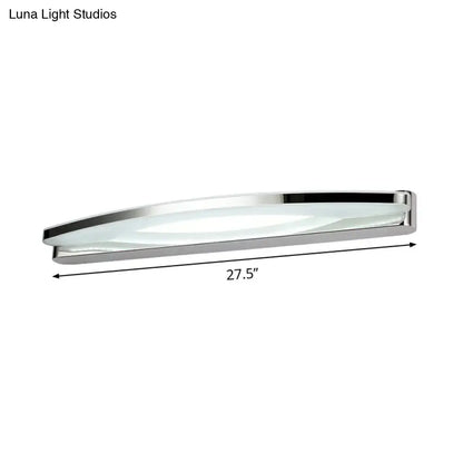 Modern chrome arched led vanity light wall sconce with sleek curved glass panel for 110v-120v bathroom use