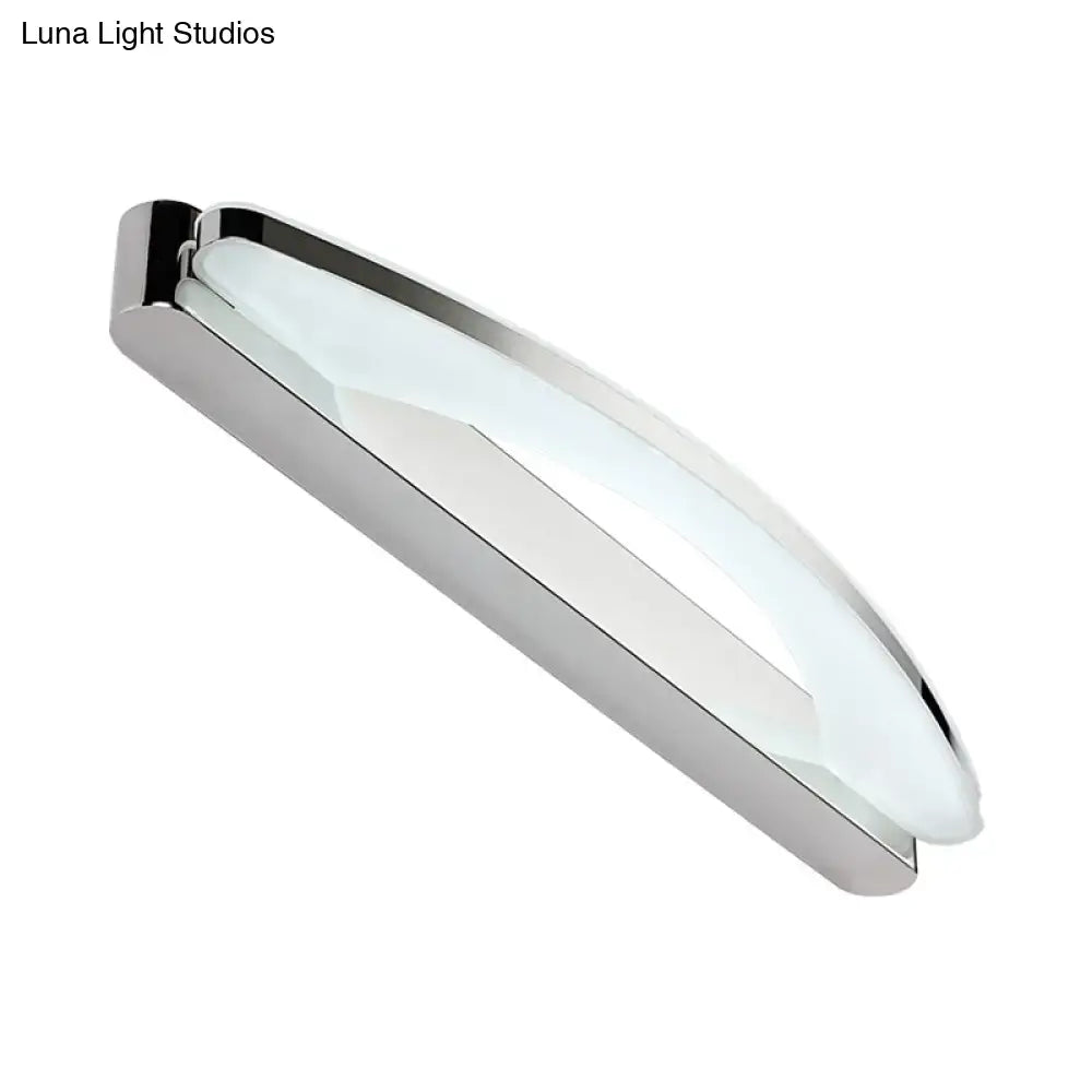 Modern chrome arched led vanity light bathroom wall sconce with sleek curved design and frosted glass diffuser 110v-120v