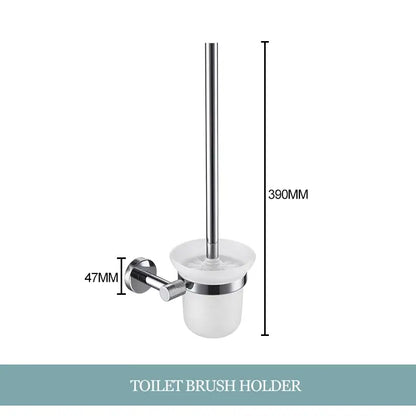 Stainless steel and white ceramic toilet brush holder with sleek modern design in decorbites bathroom essentials set