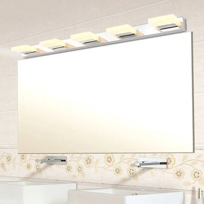 Modern rectangular bathroom mirror with sleek silver frame and integrated led lighting with acrylic shade bulb included