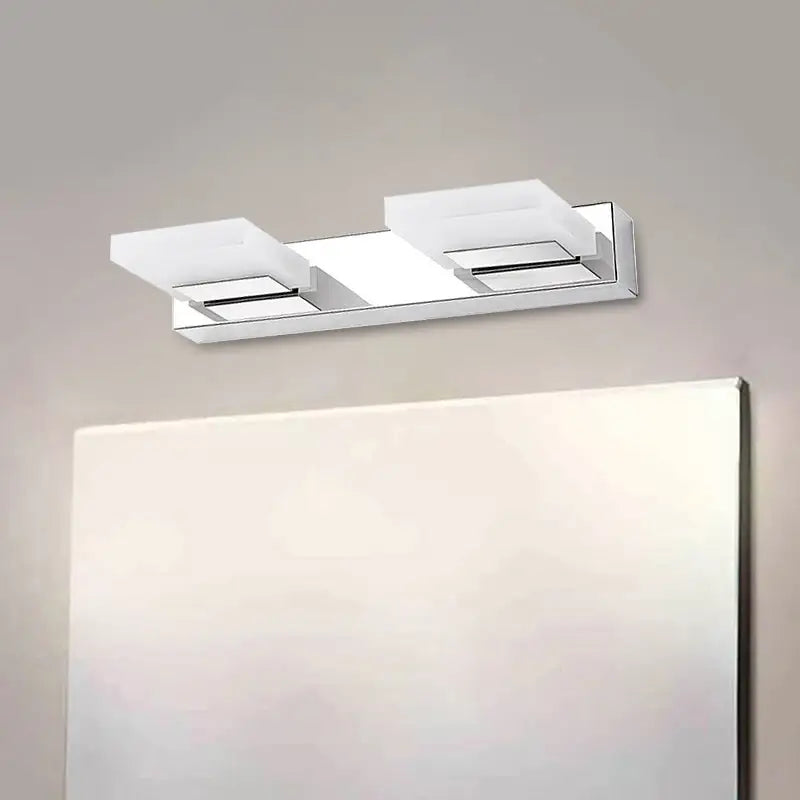Modern chrome bathroom vanity light with acrylic shade bulb included featuring two rectangular white diffusers