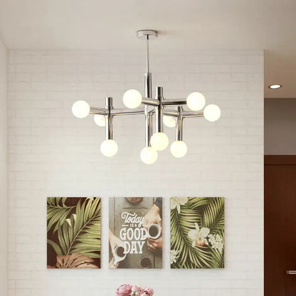 Modern chrome bauhaus glass hanging ceiling lamps with spherical white glass bulbs for living room ceiling lamps