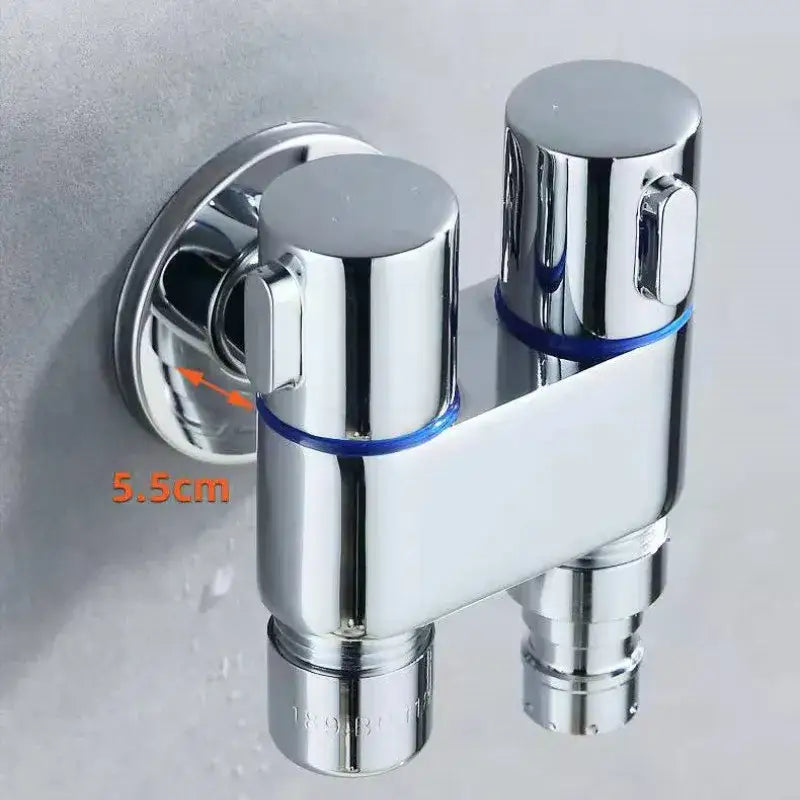 Modern chrome bidet faucet set with dual-handle wall-mounted design and blue accent rings for bathroom use