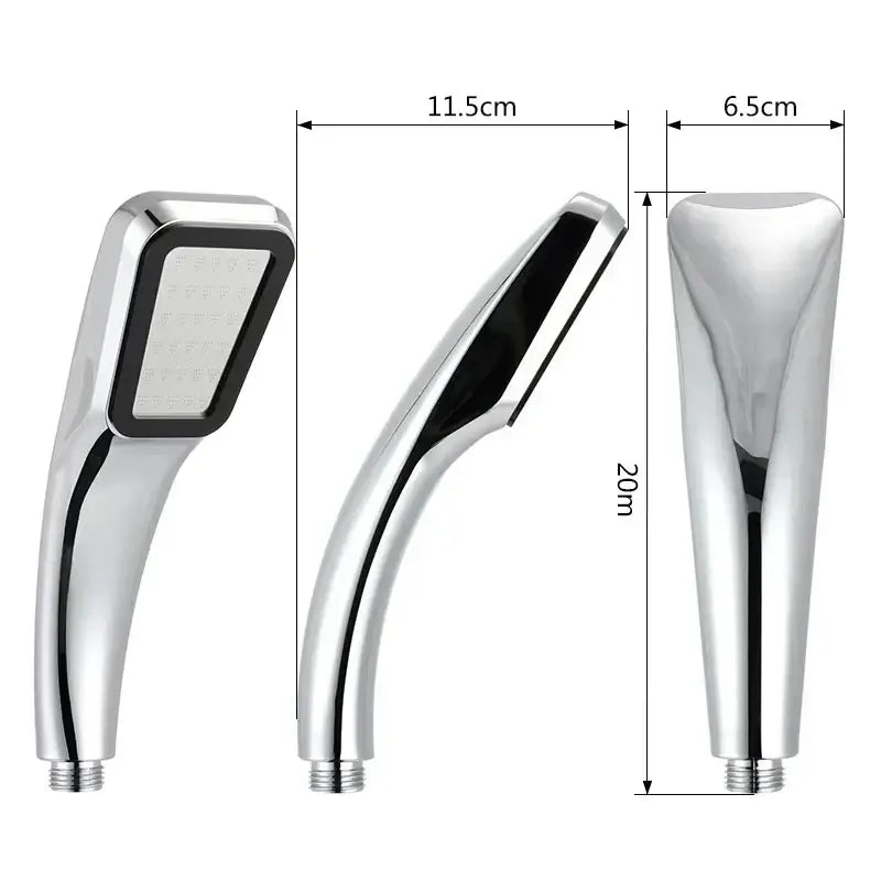 Modern chrome and black handheld shower head with 300 holes high pressure and rectangular spray face for enhanced shower experience
