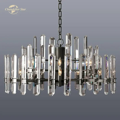 Modern chrome black metal crystal chandelier with clear glass rods and dark metal frame for bedroom decorbites brass chrome