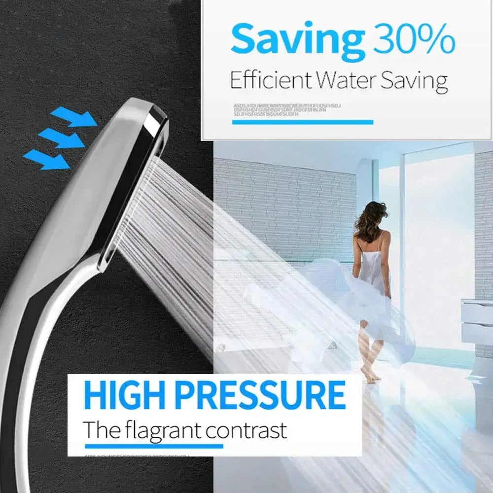 Modern chrome and black rainfall shower head with sleek angular design and multiple nozzles for high-pressure water flow