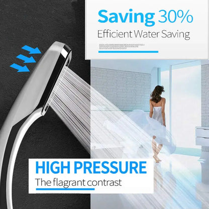 Modern chrome and black rainfall shower head with sleek angular design and multiple nozzles for high-pressure water flow