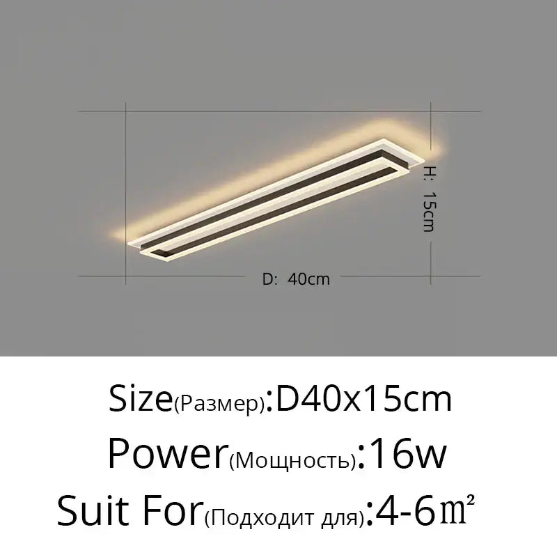 Modern chrome and black rectangular dimmable led chandelier with sleek white and black design measuring 40cm by 15cm