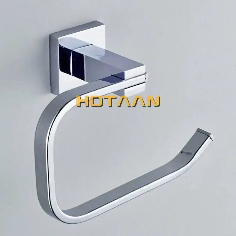 Modern chrome and blue stainless steel bathroom accessories set featuring a toilet paper holder with sleek curved ring