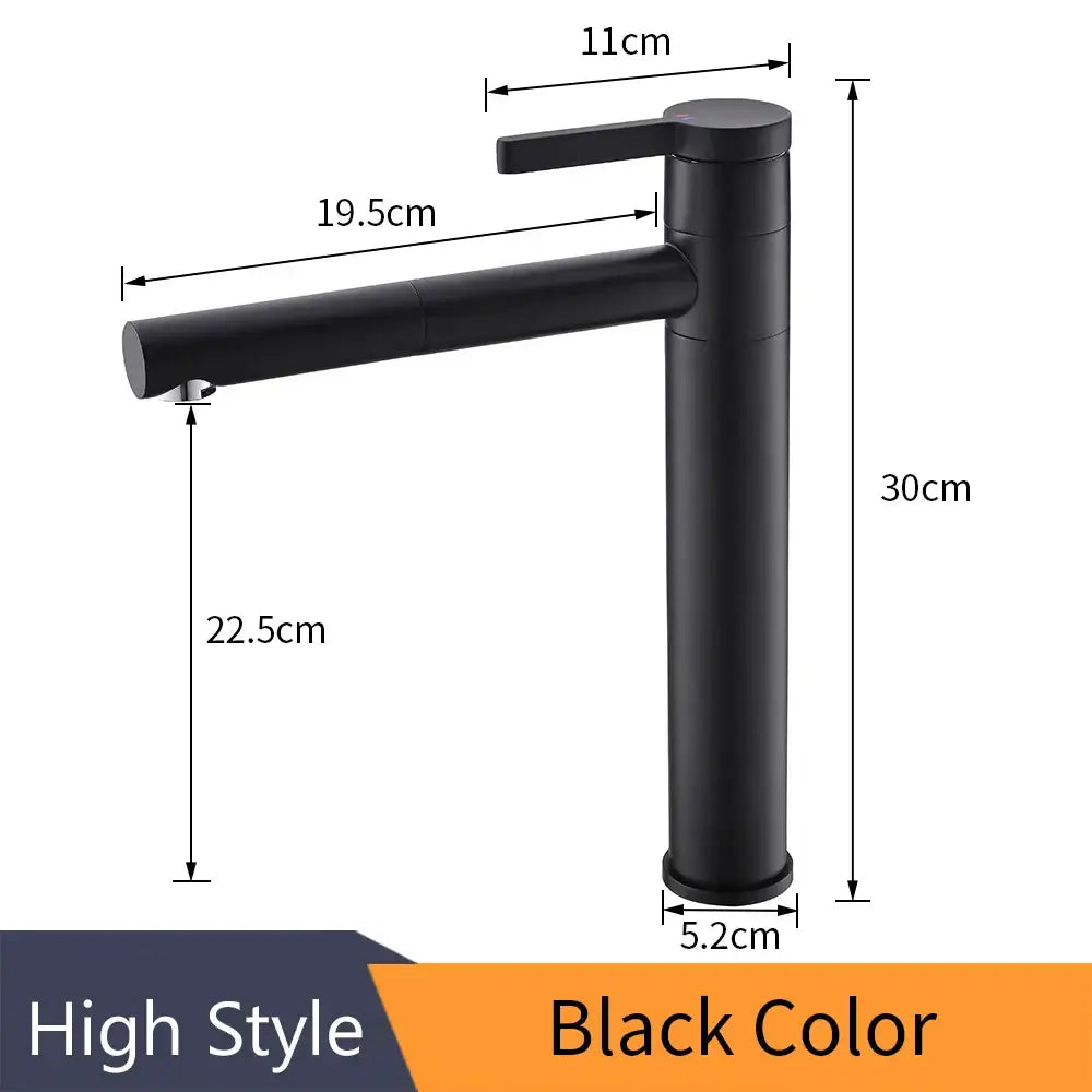 Modern chrome brass bathroom faucet vessel sink with black matte finish and sleek cylindrical swivel spout tap decorbites brass bathroom