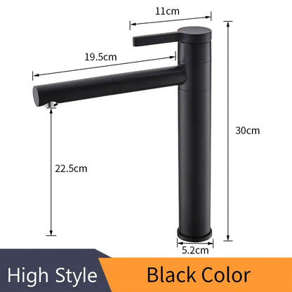 Modern chrome brass bathroom faucet vessel sink with black matte finish and sleek cylindrical swivel spout tap decorbites brass bathroom