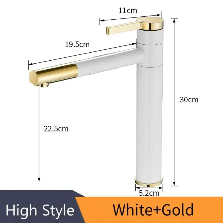 Modern chrome brass bathroom faucet vessel sink with white and gold high-style swivel spout for decorbites brass bathroom decor