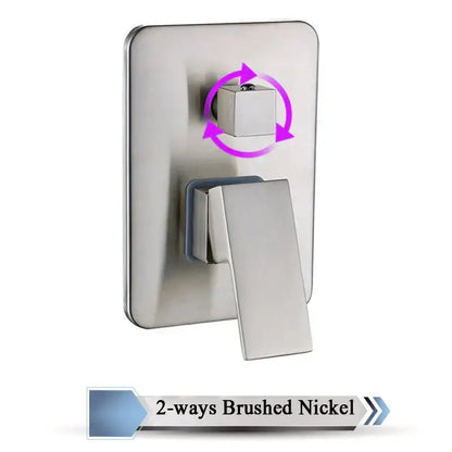 Modern chrome brass bathroom mixer valve with a brushed nickel rectangular faucet and square handle by decorbites brass bathroom