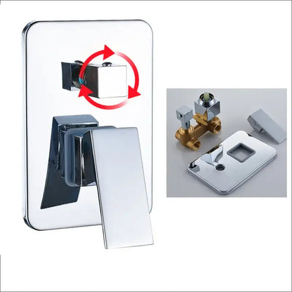 Modern chrome brass bathroom mixer valve with sleek rectangular design and integrated temperature control knob from decorbites brass bathroom