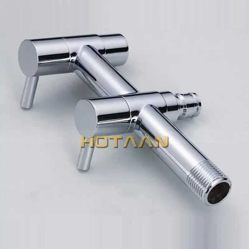 Modern chrome brass dual hole garden faucet with dual handles and threaded spout for kitchen and toilet decorbites brass dual