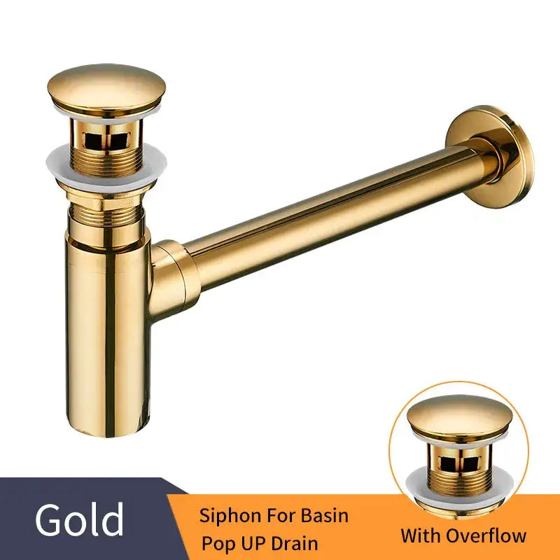 Modern chrome brass round bottle trap in gold with pop-up drain and overflow for bathroom sink decorbites brass round