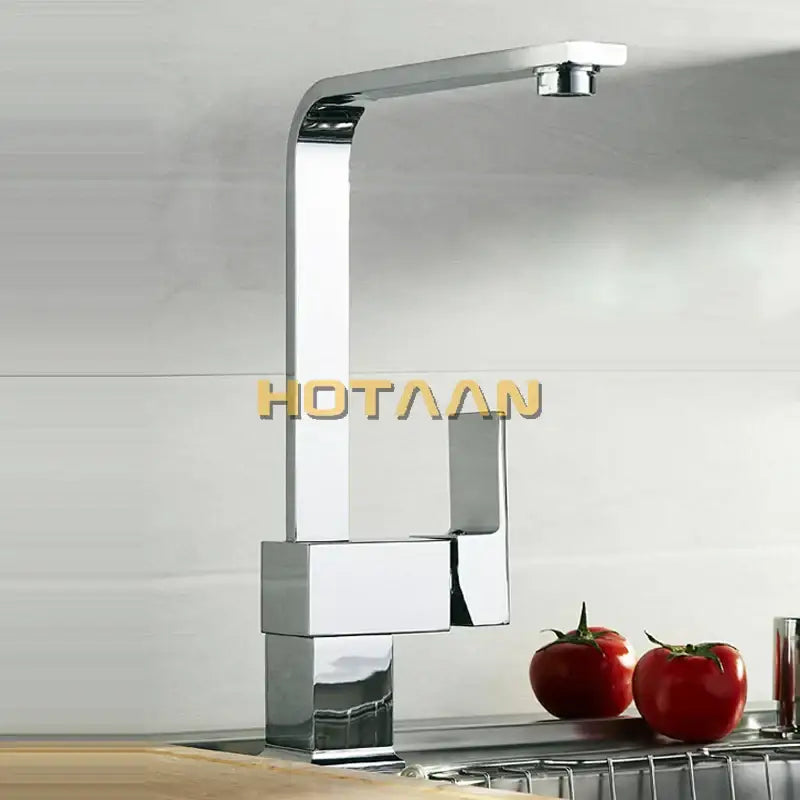 Modern chrome brass square swivel kitchen faucet with a high arc spout and sleek angular design for decorbites brass square decor