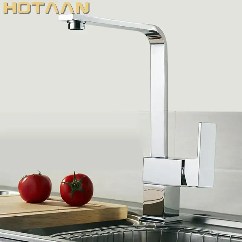 Modern chrome brass square swivel kitchen faucet mixer with sleek angular design and high arc spout for decorbites brass square decor