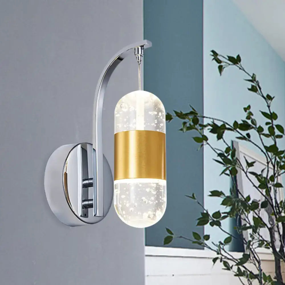 Modern chrome bubble crystal wall light with translucent capsule lamp and gold band for restaurant or home use
