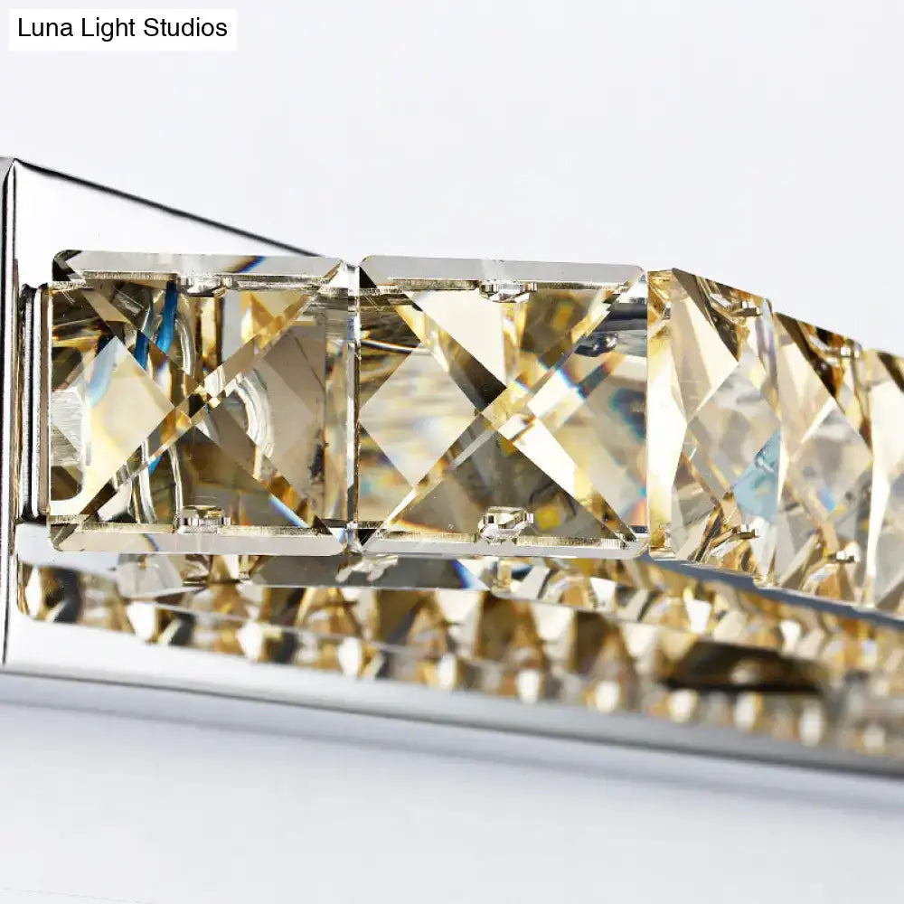 Modern chrome clear amber crystal led vanity light bathroom sconce with faceted clear amber crystal squares and bulb base