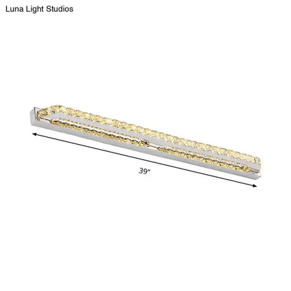39-inch modern chrome LED vanity light with clear amber crystal accents for bathroom sconce lighting