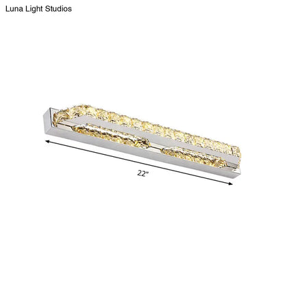 Modern chrome clear amber crystal led vanity light with polished frame and textured amber crystal accent strip