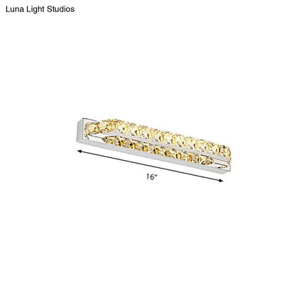 Modern chrome clear amber crystal led vanity light with polished chrome frame and two rows of amber crystal accents