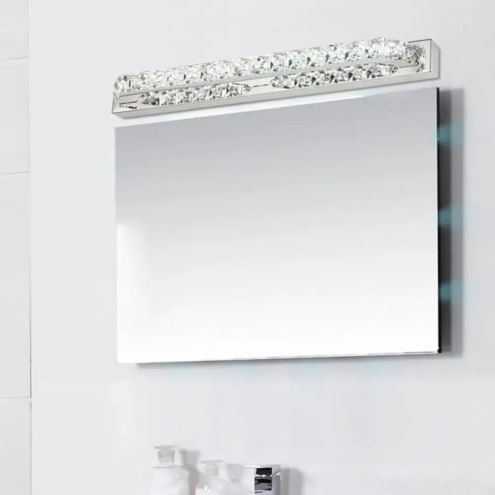 Modern chrome clear amber crystal led vanity light bathroom sconce with rectangular mirror and integrated bulb base lighting