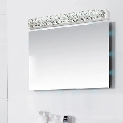 Modern chrome clear amber crystal led vanity light bathroom sconce with rectangular mirror and integrated bulb base lighting